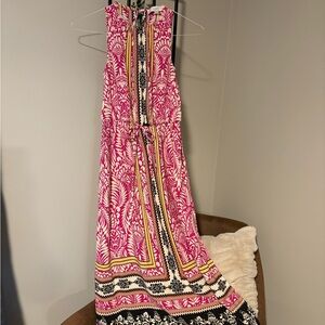 Loft Pink and Black Patterned Maxi Dress